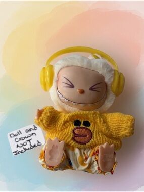 048,3 Piece outfit w/Yellow Headphone for Labubu Doll(No doll no crown)
